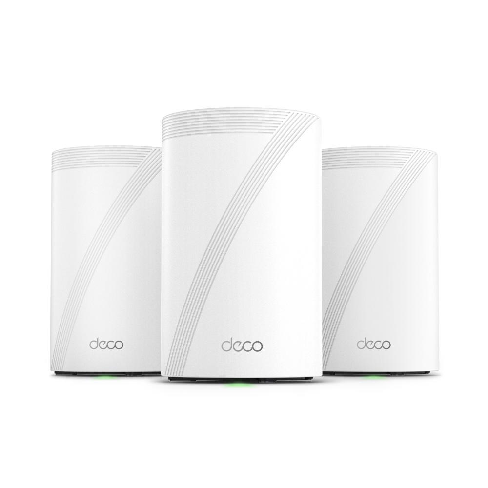 A large main feature product image of TP-Link Deco BE68 Wi-Fi 7 Whole Home Mesh System (3-pack)
