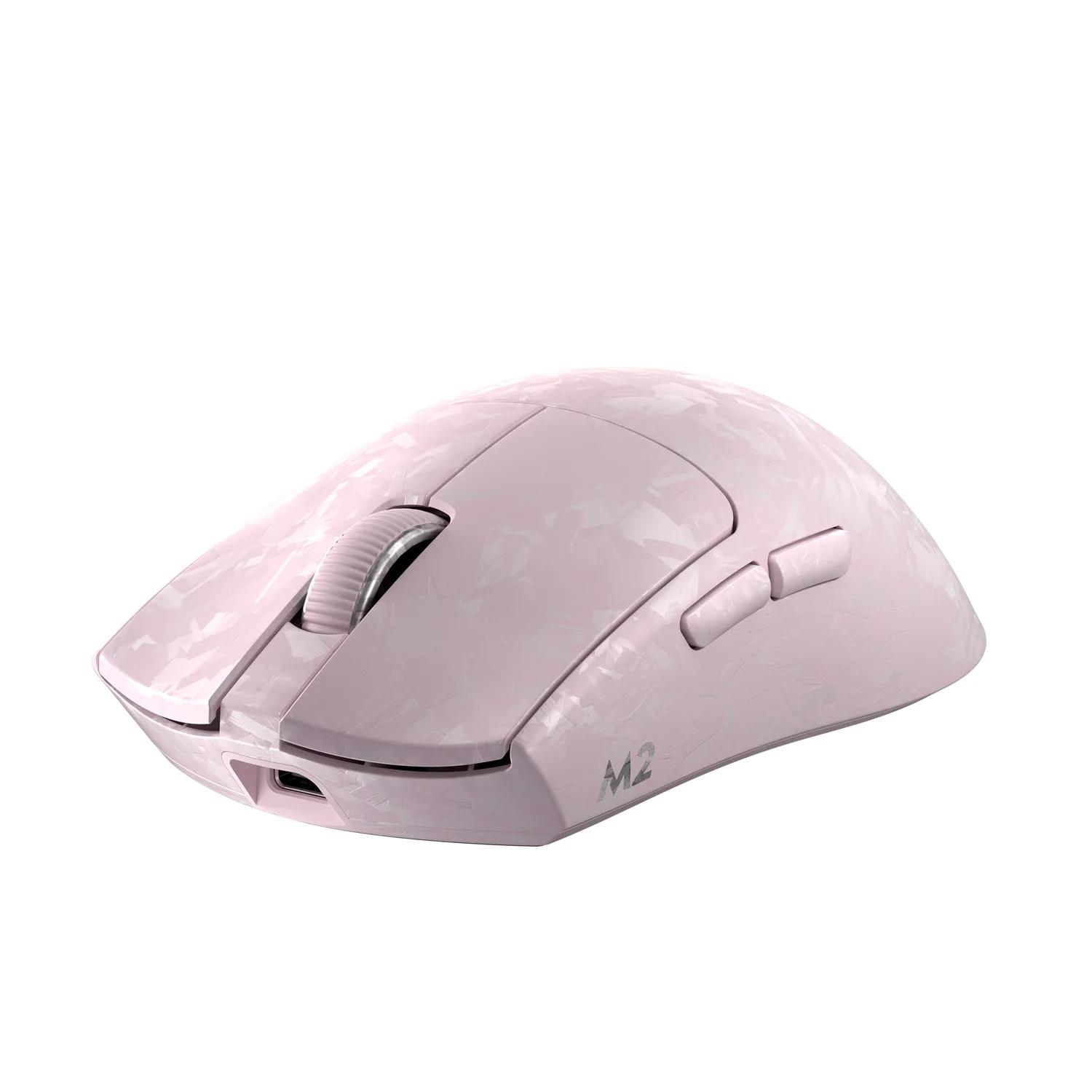 A large main feature product image of YUNZII M2 Dual 8K Tri-Mode Wireless Carbon Fiber Gaming Mouse (Pink)