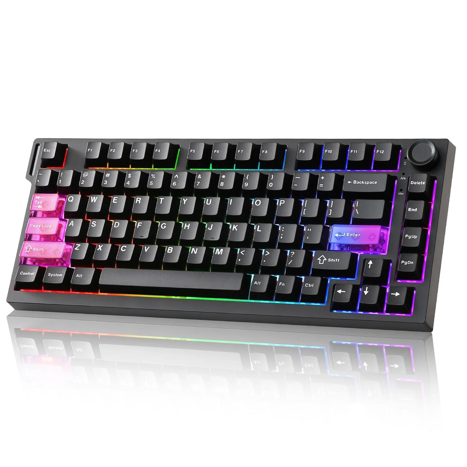 A large main feature product image of YUNZII RT75 PRO Dual-8K Rapid Trigger Wireless Gaming Magnetic Keyboard (Black) (Outemu Magnetic Red Switch)
