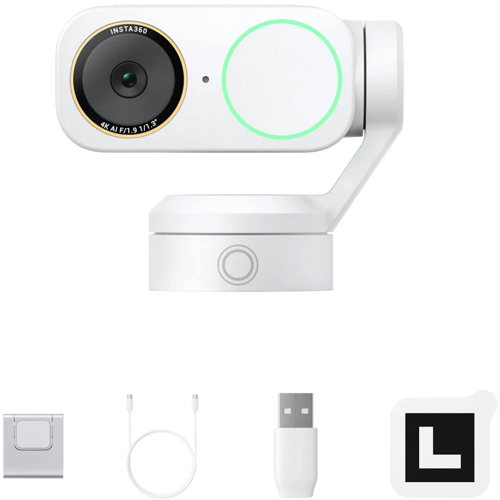 A large main feature product image of Insta360 Link 2 Pro 4K AI Gimbal Webcam - Arctic White
