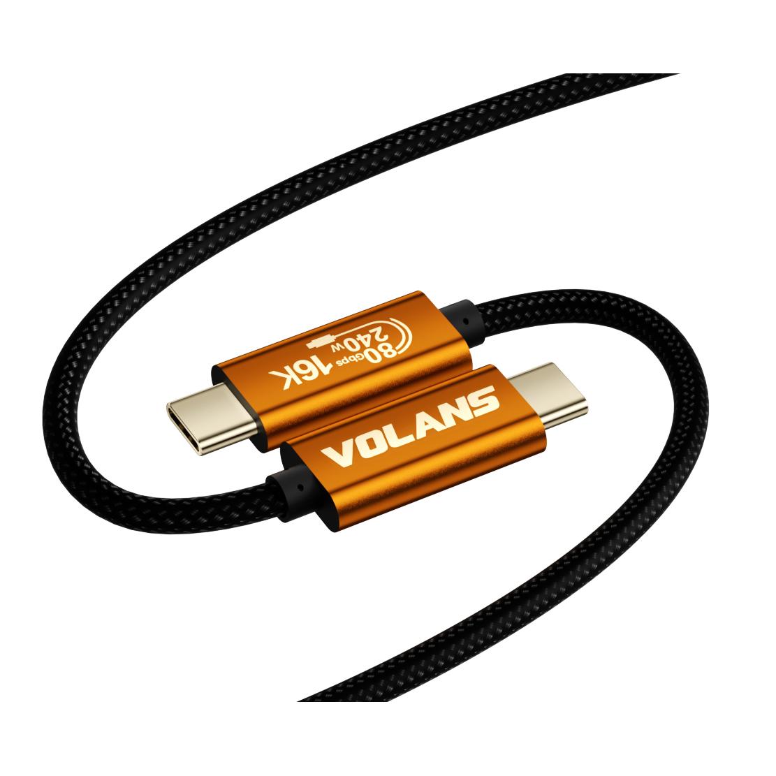 A large main feature product image of Volans Aluminium USB5 Cable Thunderbolt 5 Compatible (80Gbps/16K/240W) - 0.5m