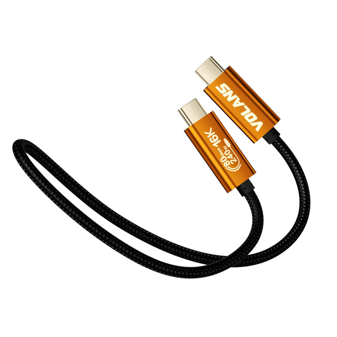 A large main feature product image of Volans Aluminium USB5 Cable Thunderbolt 5 Compatible (80Gbps/16K/240W) - 2m