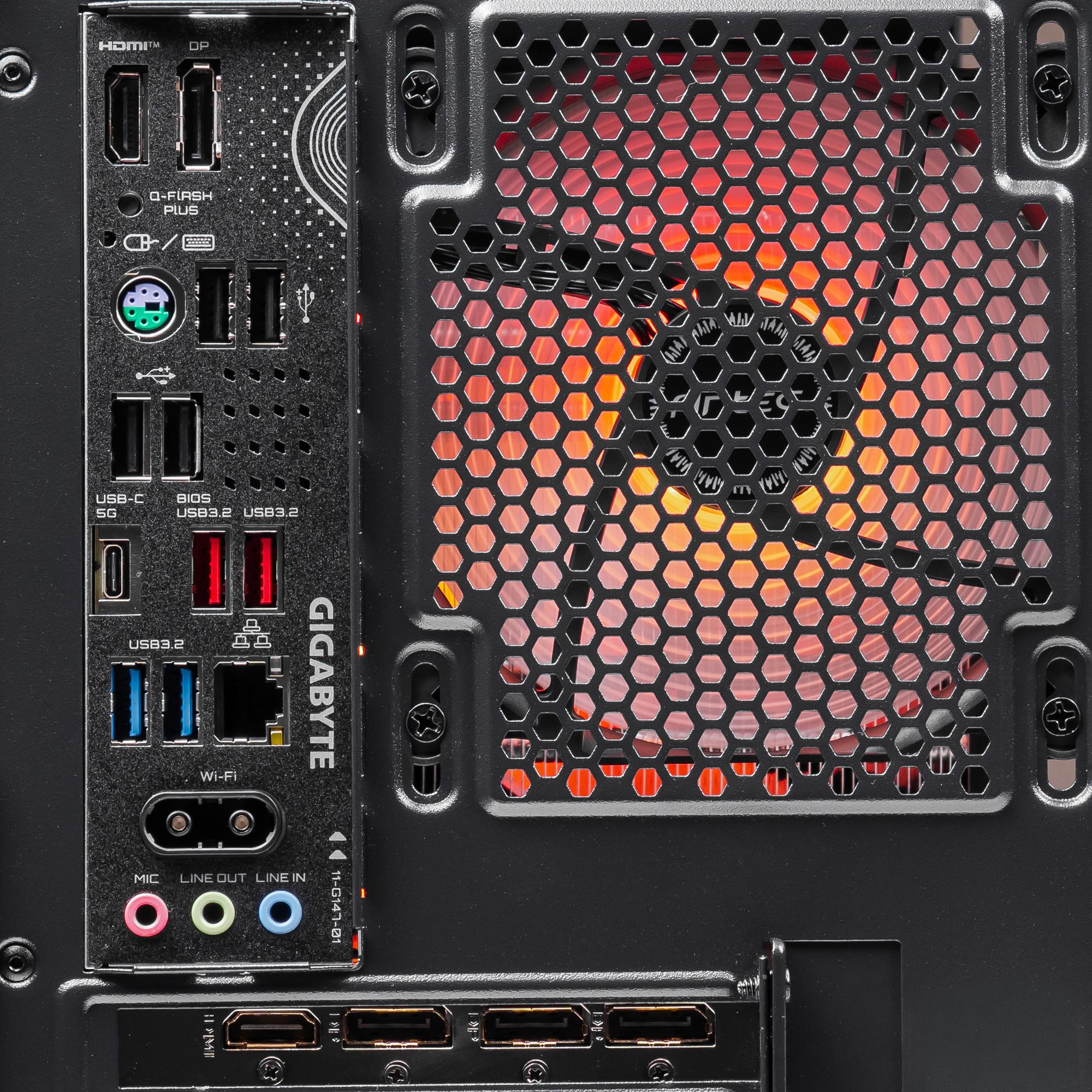 A large main feature product image of PLE Flame RTX 5070 Prebuilt Ready To Go Gaming PC