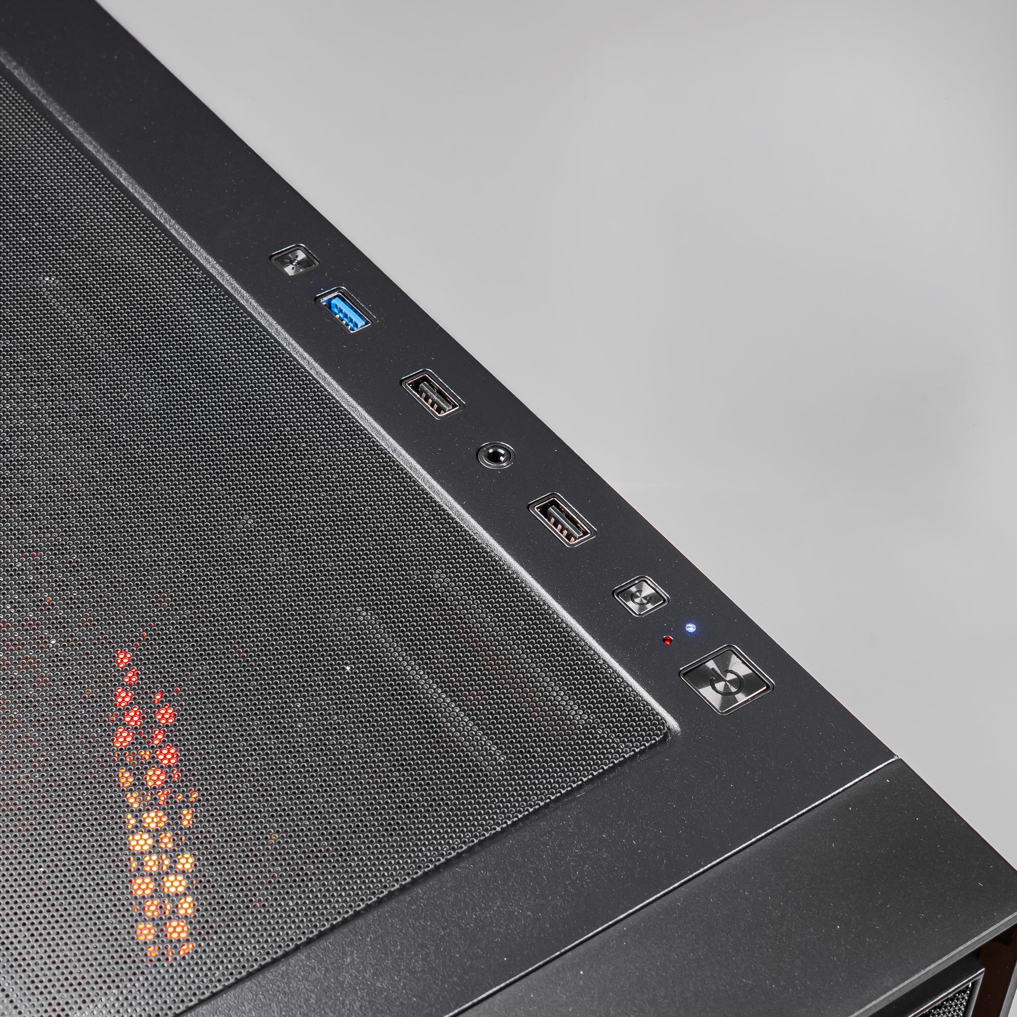 A large main feature product image of PLE Flame RTX 5070 Prebuilt Ready To Go Gaming PC