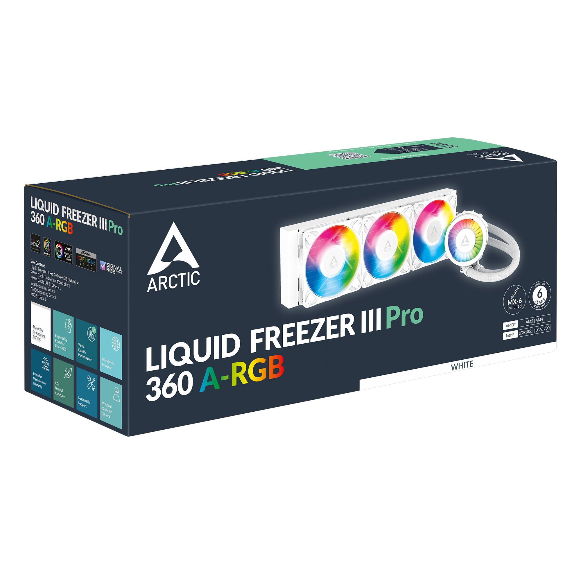 A large main feature product image of EX-DEMO ARCTIC Liquid Freezer III Pro 360mm ARGB AIO Liquid CPU Cooler (White)