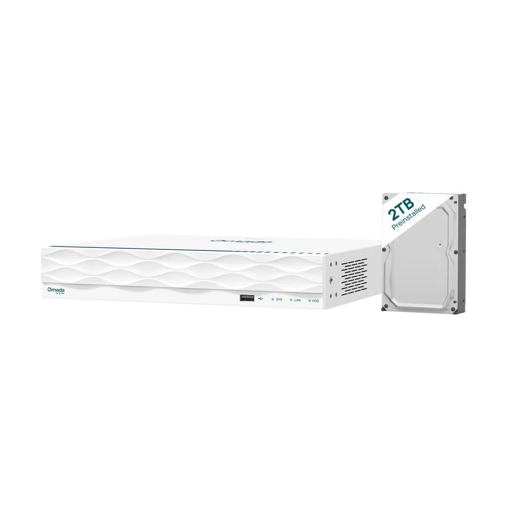 A large main feature product image of TP-Link Omada T8S4-2T 8MP Turret PoE Security Camera System with 2TB HDD