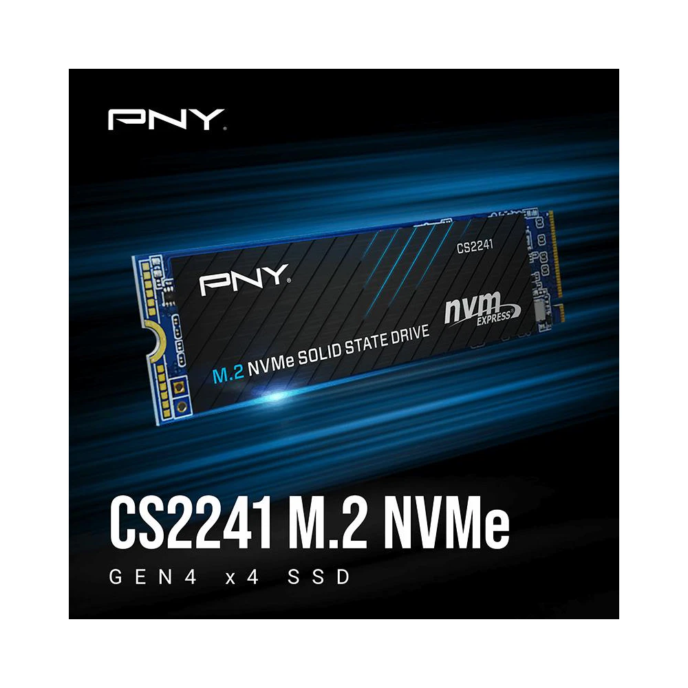 A large main feature product image of PNY CS2241 PCIe Gen4 NVMe M.2 SSD - 500GB