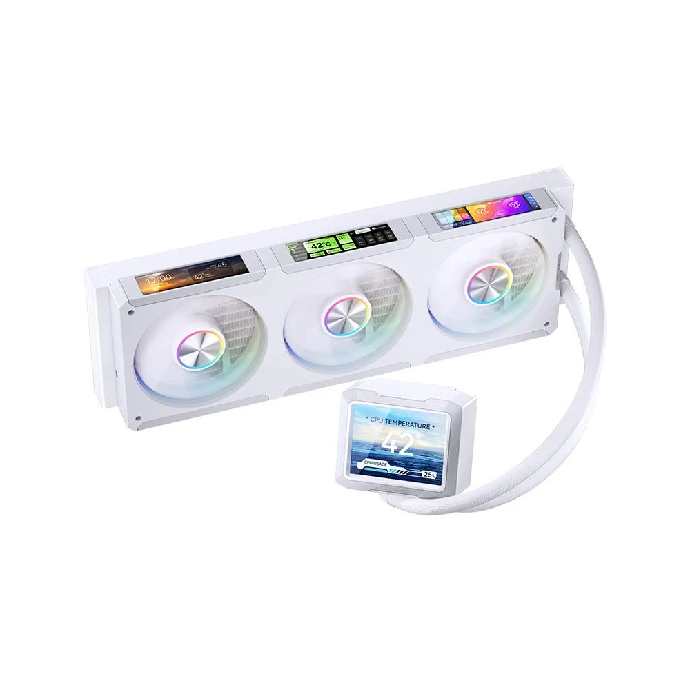 A large main feature product image of EX-DEMO Jonsbo TF3 360mm LCD AIO Liquid CPU Cooler (White)
