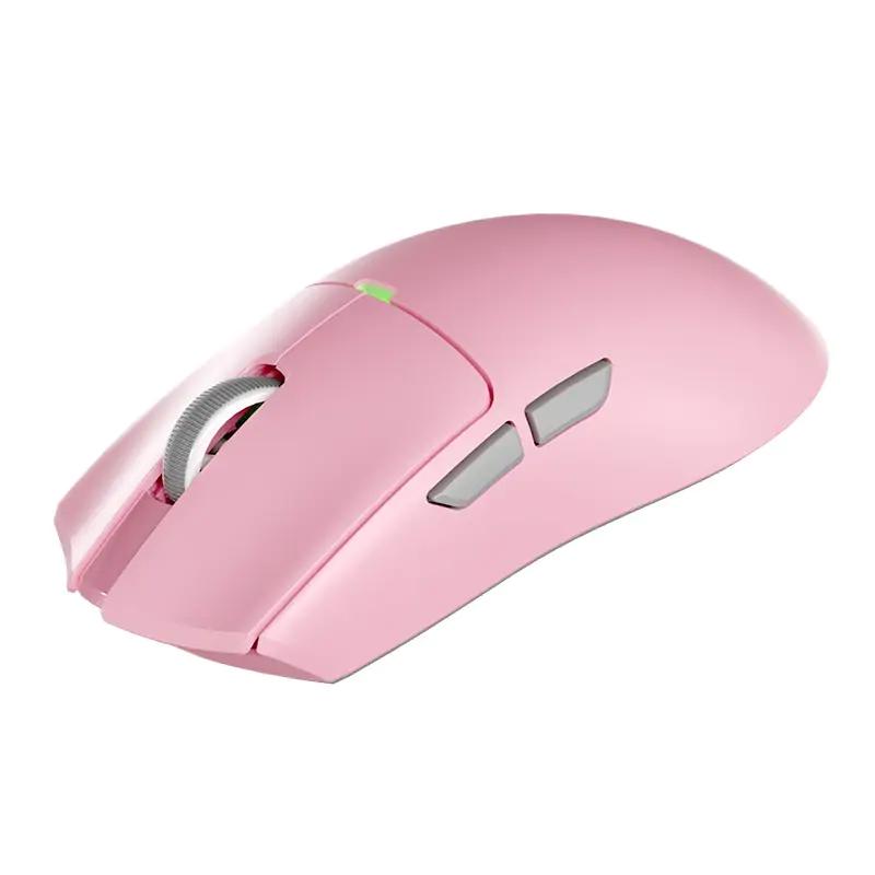 A large main feature product image of Fantech TANTO S Tri-Mode 8K Wireless Gaming Mouse with RGB Charging Dock - Pink