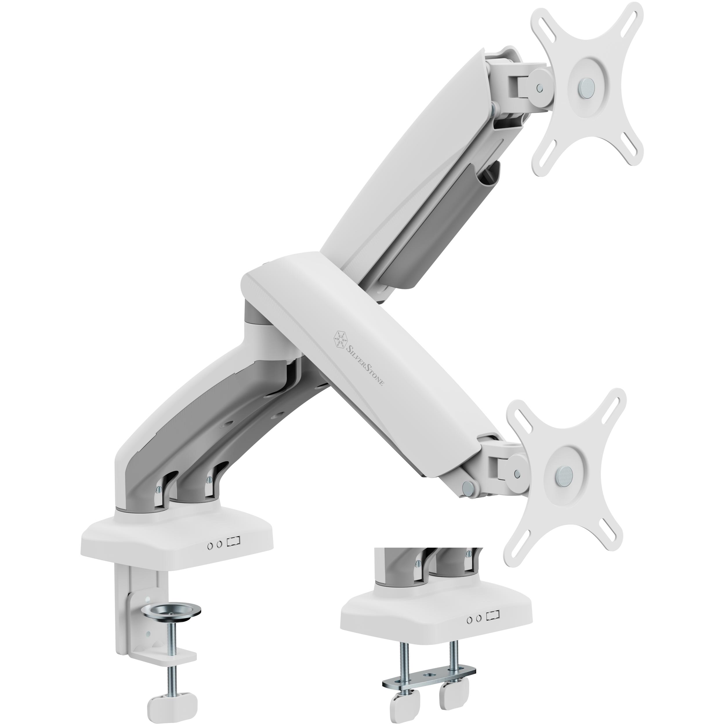 A large main feature product image of EX-DEMO SilverStone ARM26 Dual Monitor Arm (White)