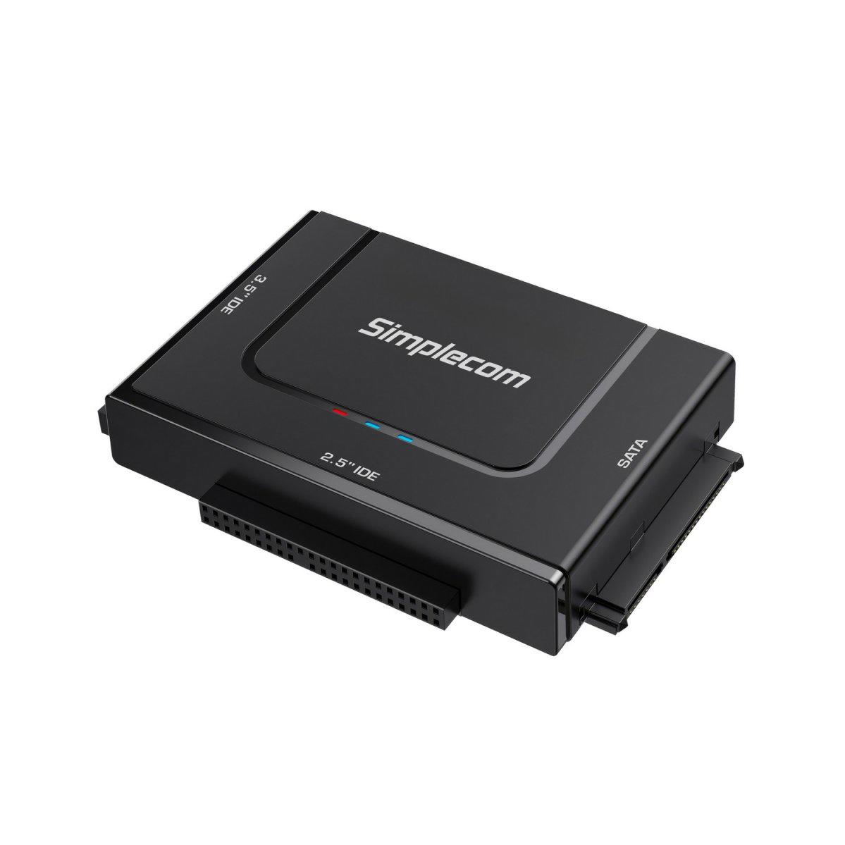A large main feature product image of Simplecom SA492C SuperSpeed USB to 2.5", 3.5" & 5.25" SATA/IDE Adapter with Power Supply