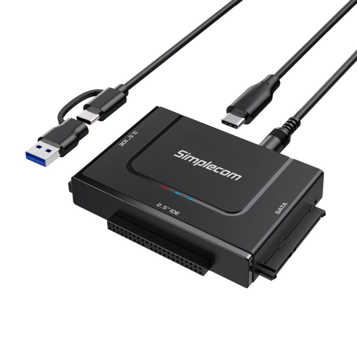 A large main feature product image of Simplecom SA492C SuperSpeed USB to 2.5", 3.5" & 5.25" SATA/IDE Adapter with Power Supply