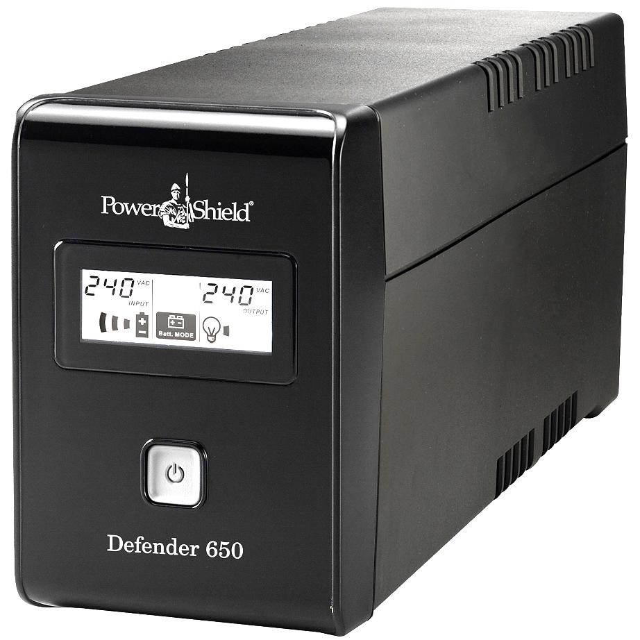 A large main feature product image of EX-DEMO PowerShield Defender 650VA - LCD AVR Line Interactive UPS