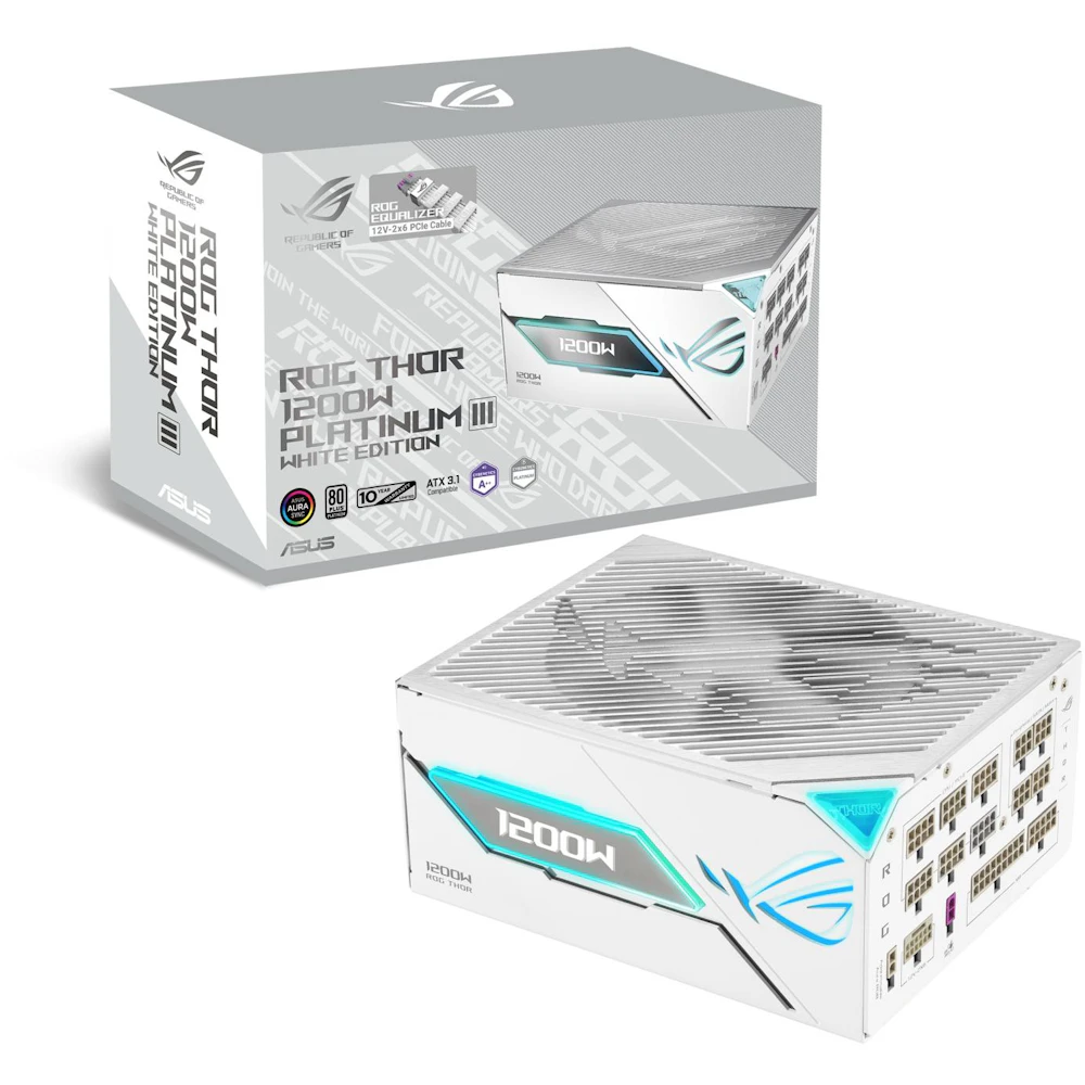 ASUS ROG THOR Gaming Evo 1200W Platinum III PCIE 5.1 Modular PSU w/ Equalizer Cable - White