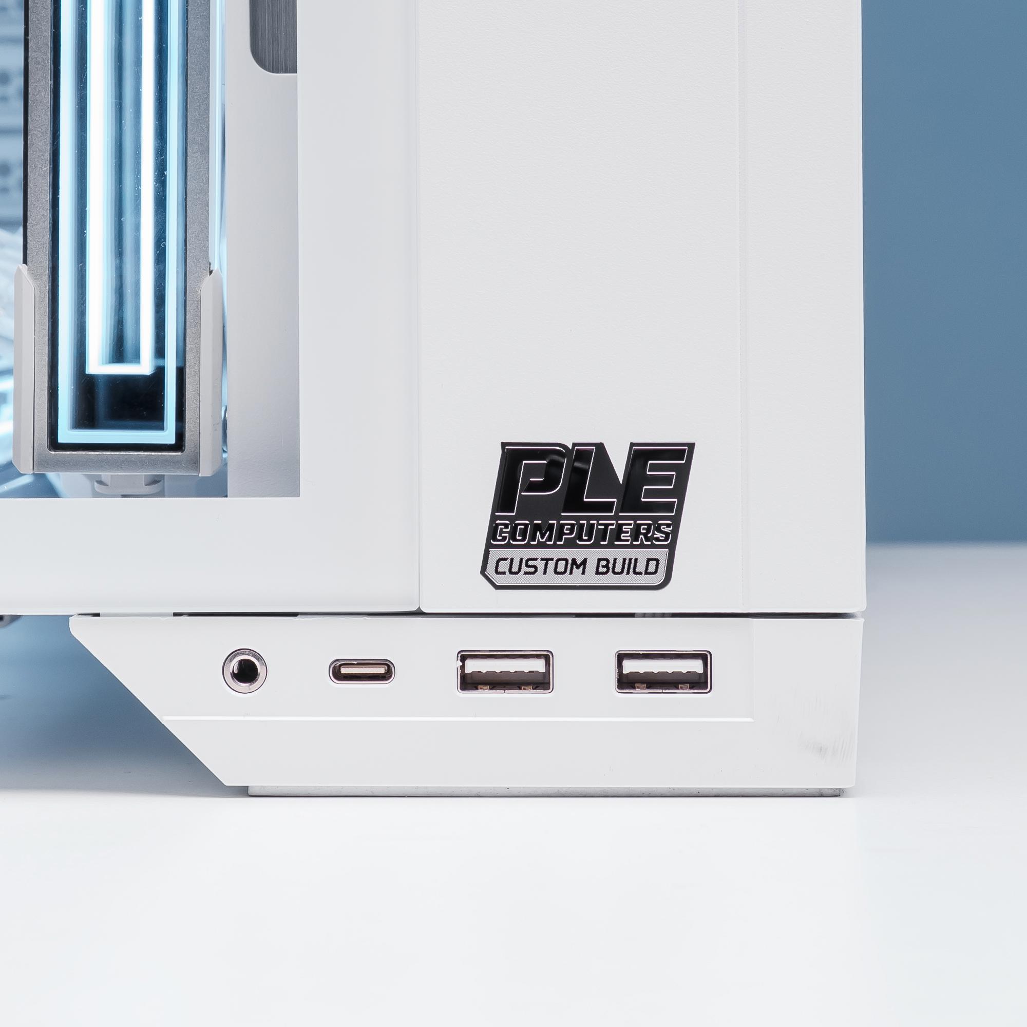 A large main feature product image of PLE Vision RTX 5080 Prebuilt Ready To Go Gaming PC