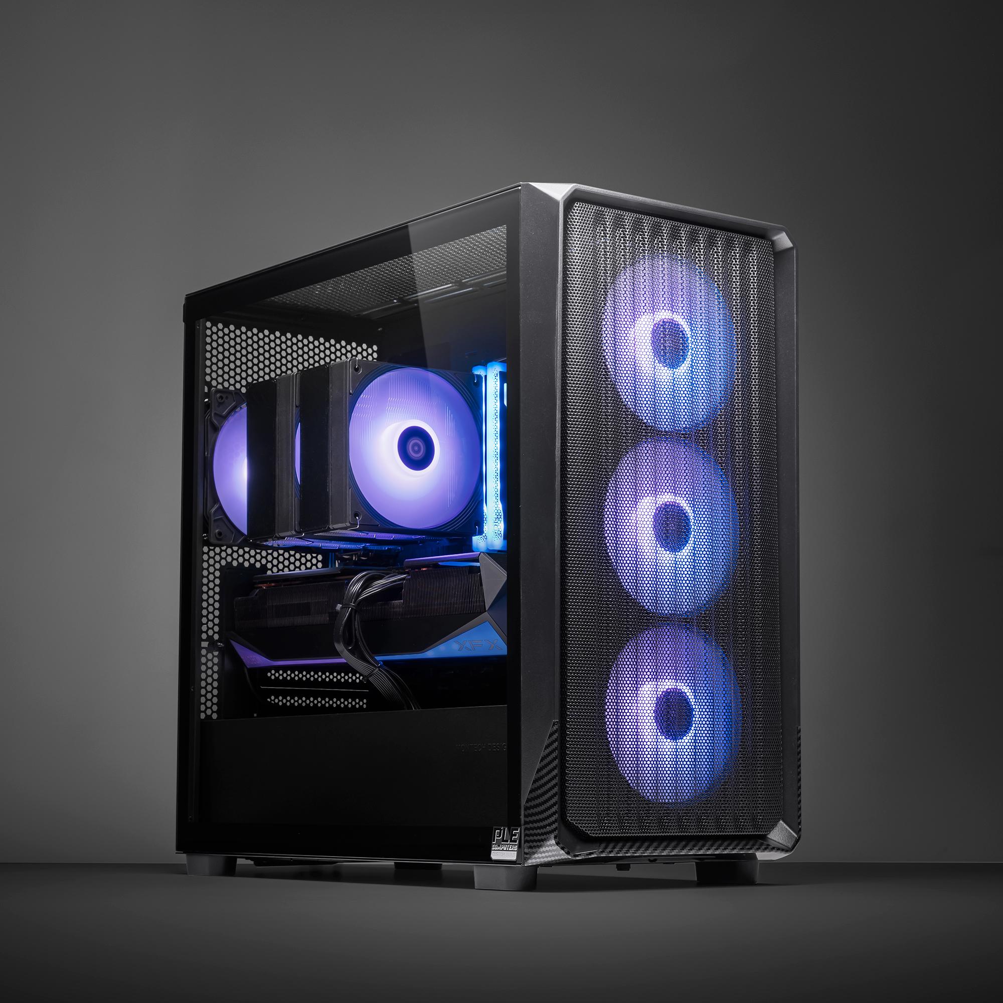 A large main feature product image of PLE Nova RX 9070 XT Prebuilt Ready To Go Gaming PC