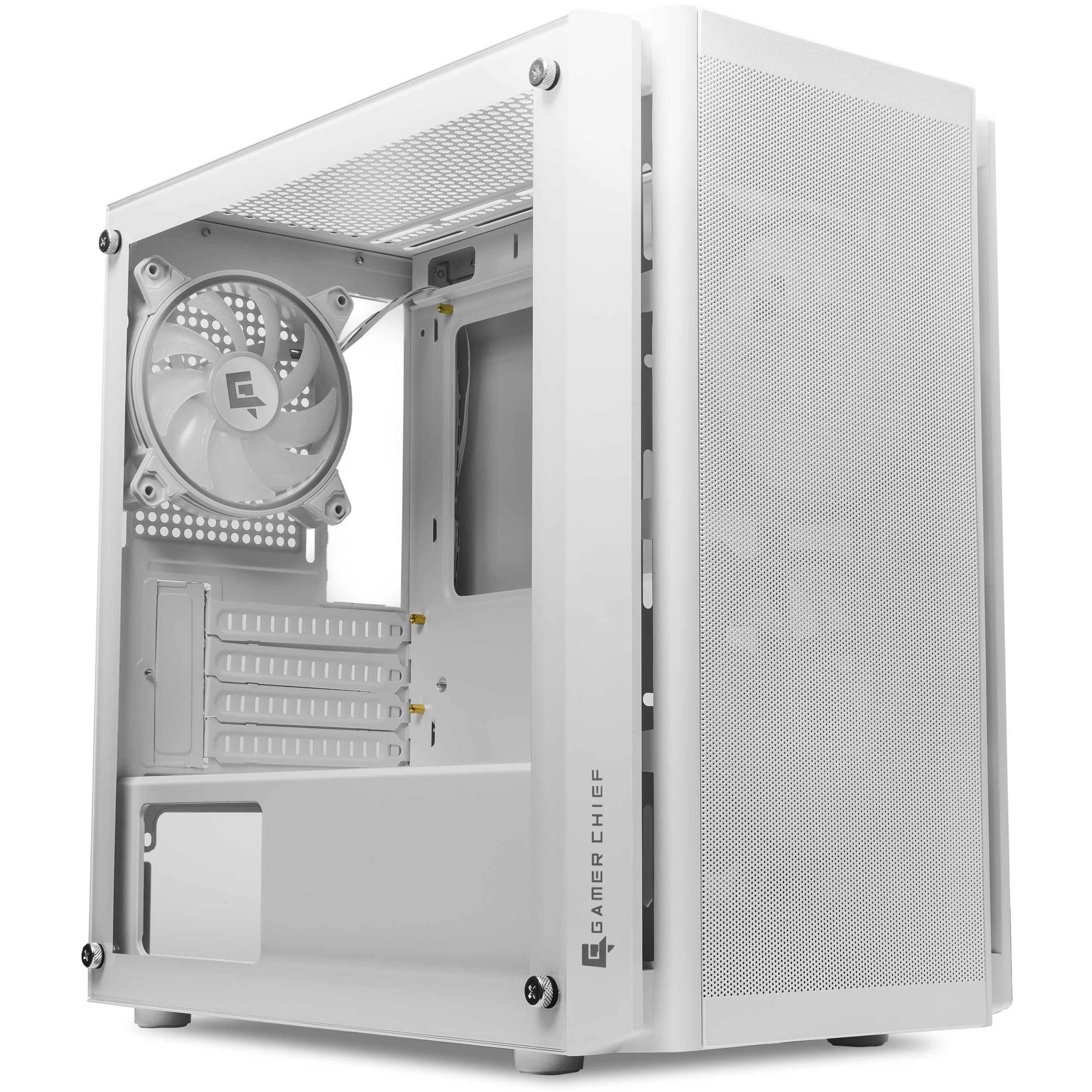 A large main feature product image of EX-DEMO GamerChief Mesh G40 mATX Case (White)
