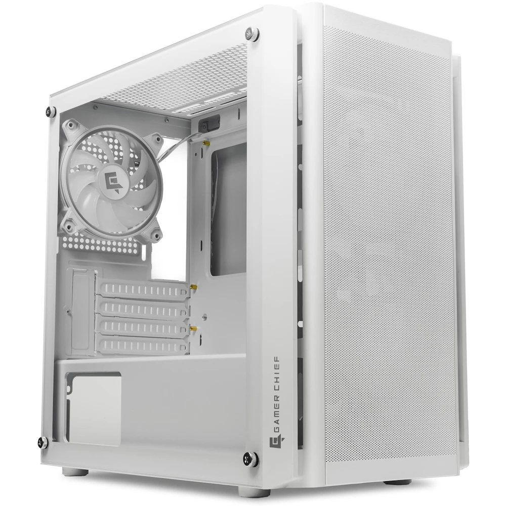 A large main feature product image of EX-DEMO GamerChief Mesh G40 mATX Case (White)