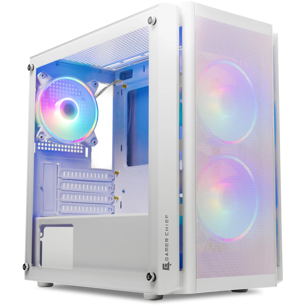 A large main feature product image of EX-DEMO GamerChief Mesh G40 mATX Case (White)