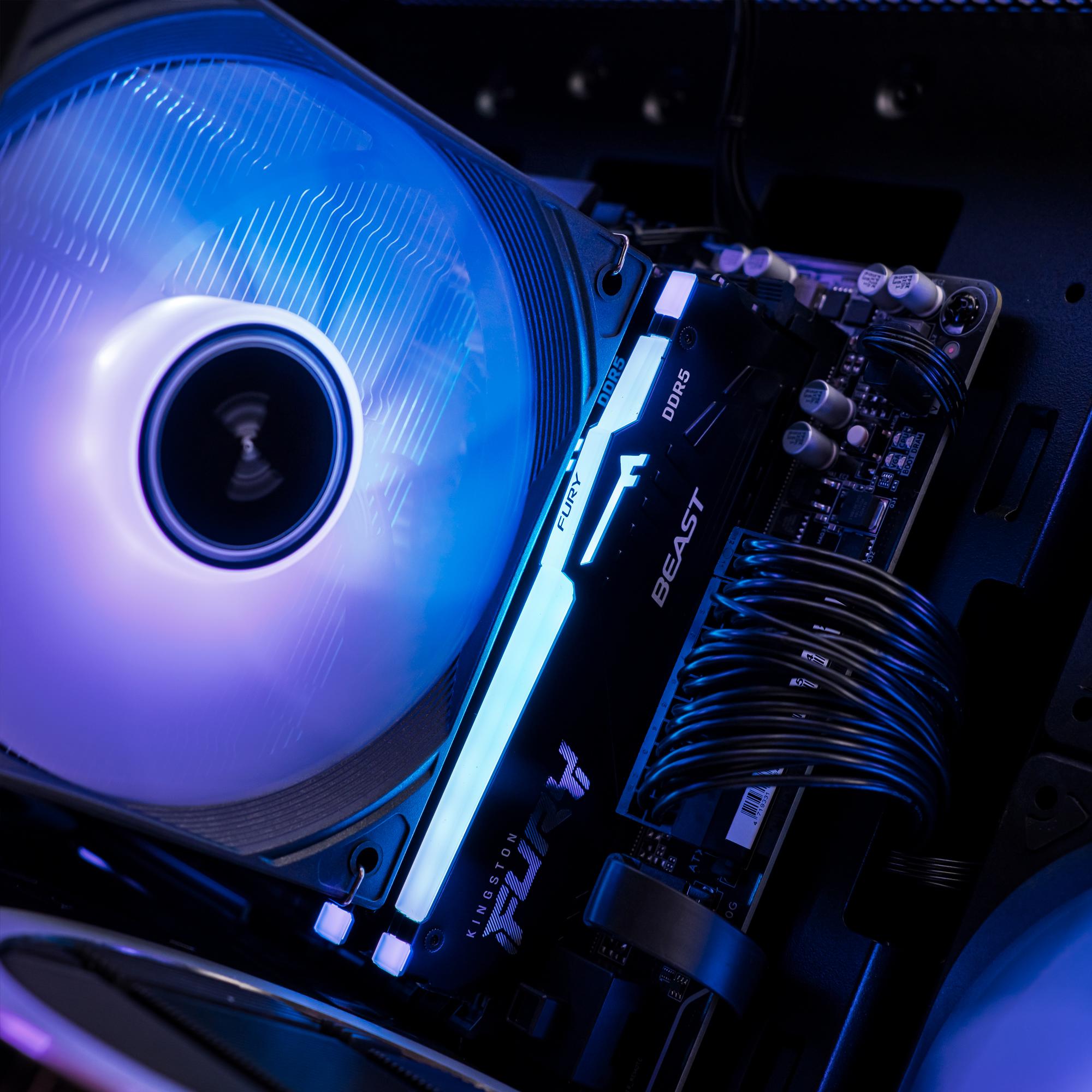 A large main feature product image of PLE Quantum RTX 5090 Prebuilt Ready To Go Gaming PC