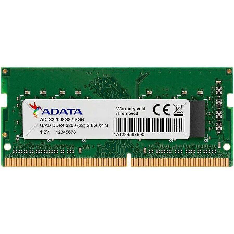 A large main feature product image of ADATA 8GB Single (1x8GB) DDR4-3200 C22 SO-DIMM
