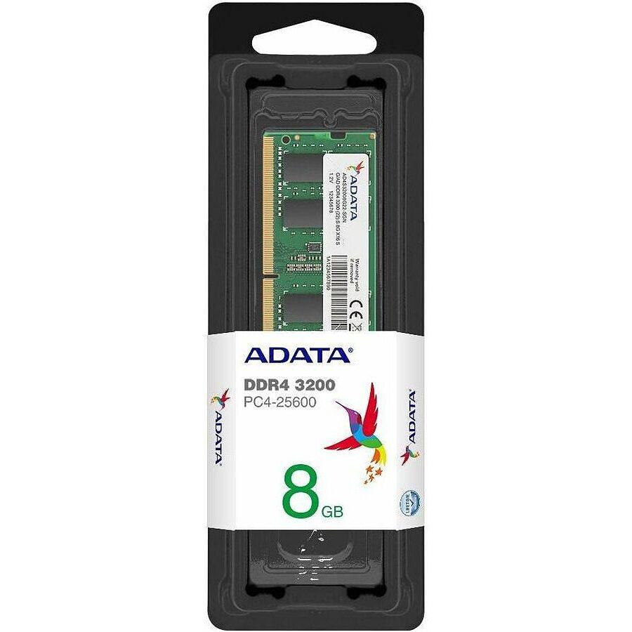 A large main feature product image of ADATA 8GB Single (1x8GB) DDR4-3200 C22 SO-DIMM