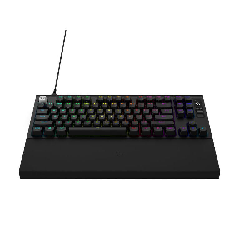 A large main feature product image of Logitech G PRO X2 Rapid 8K Wired TKL Analog Gaming Keyboard w/ OLED (Black)