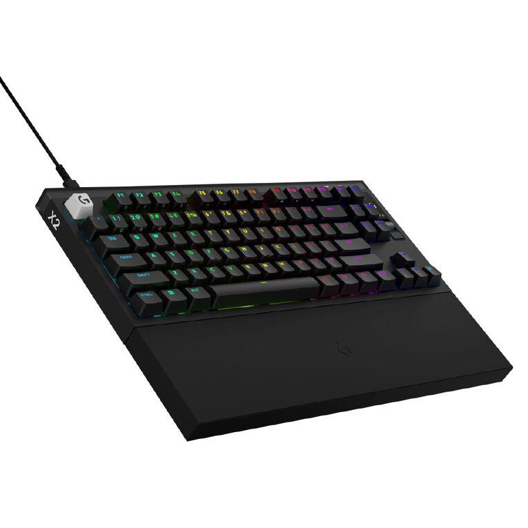 A large main feature product image of Logitech G PRO X2 Rapid 8K Wired TKL Analog Gaming Keyboard w/ OLED (Black)