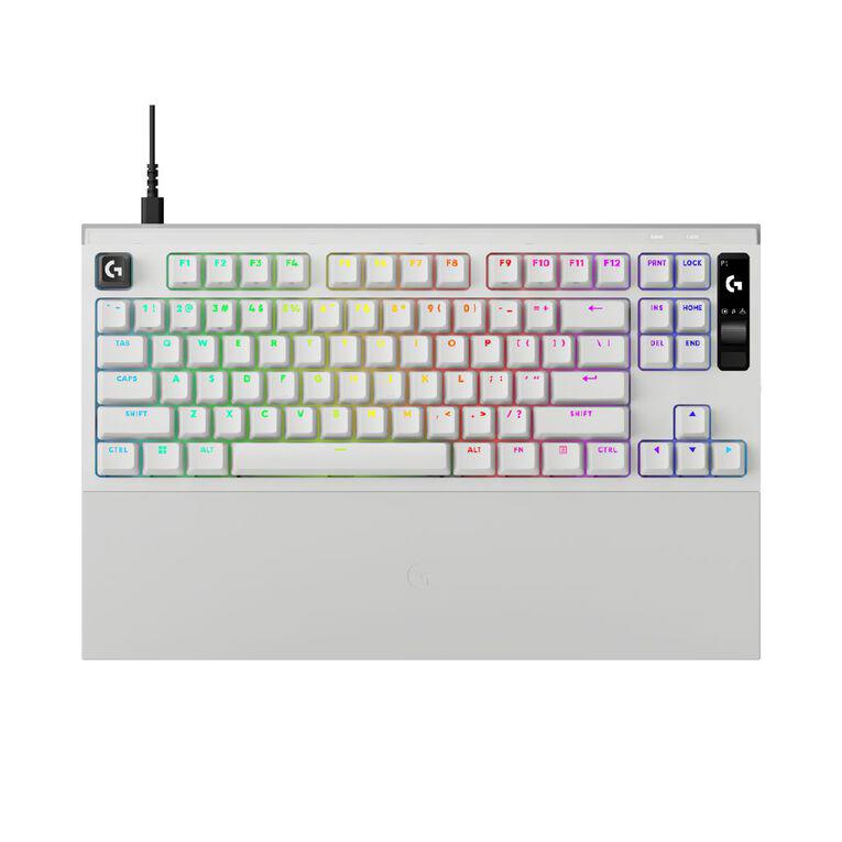 A large main feature product image of Logitech G PRO X2 Rapid 8K Wired TKL Analog Gaming Keyboard w/ OLED  (White)