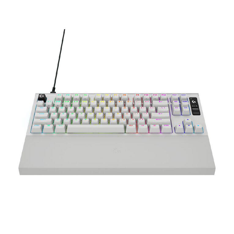 A large main feature product image of Logitech G PRO X2 Rapid 8K Wired TKL Analog Gaming Keyboard w/ OLED  (White)