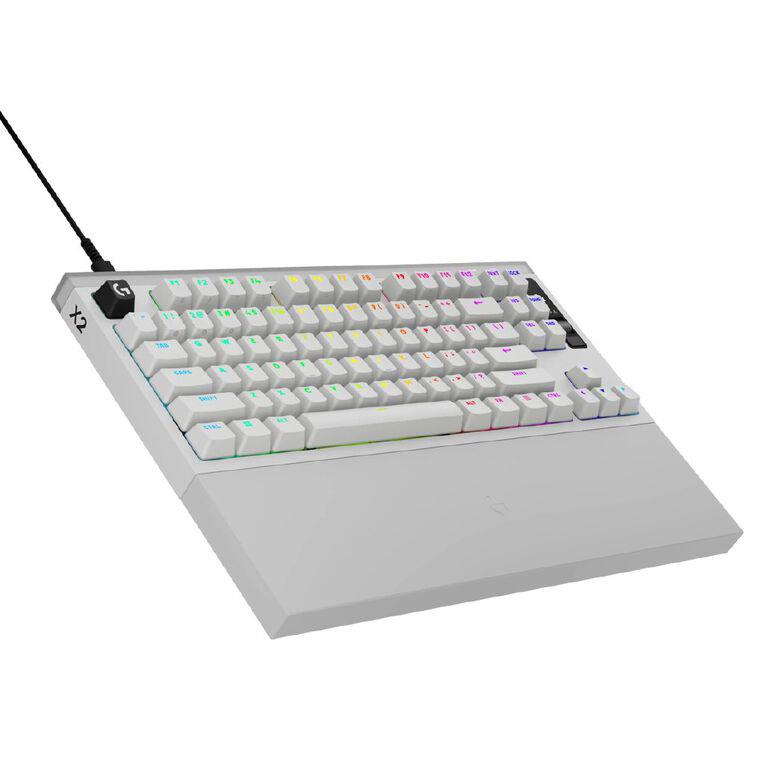 A large main feature product image of Logitech G PRO X2 Rapid 8K Wired TKL Analog Gaming Keyboard w/ OLED  (White)
