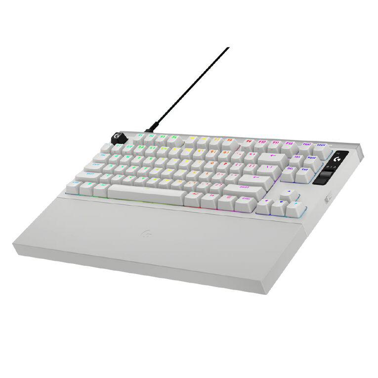 A large main feature product image of Logitech G PRO X2 Rapid 8K Wired TKL Analog Gaming Keyboard w/ OLED  (White)
