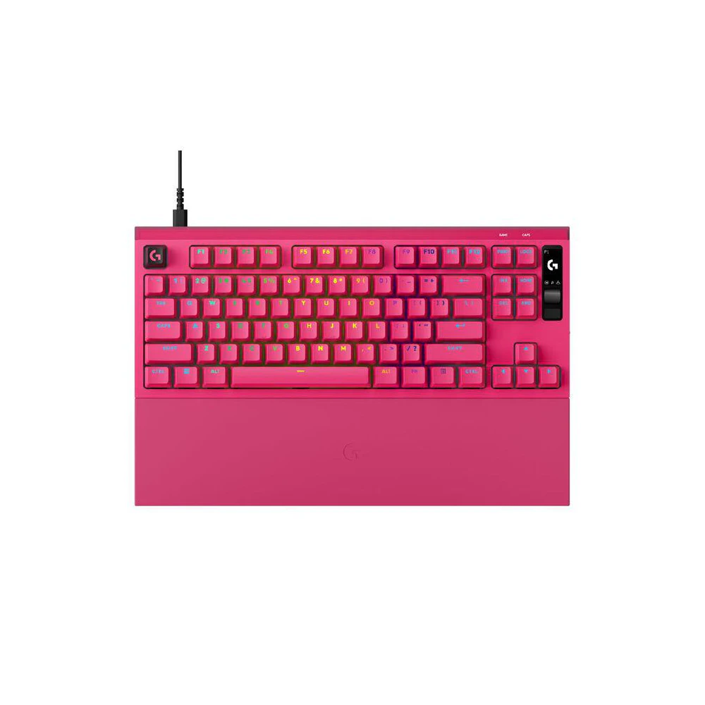 A large main feature product image of Logitech G PRO X2 Rapid 8K Wired TKL Analog Gaming Keyboard w/ OLED (Pink)