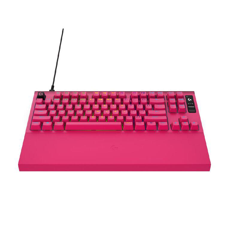 A large main feature product image of Logitech G PRO X2 Rapid 8K Wired TKL Analog Gaming Keyboard w/ OLED (Pink)