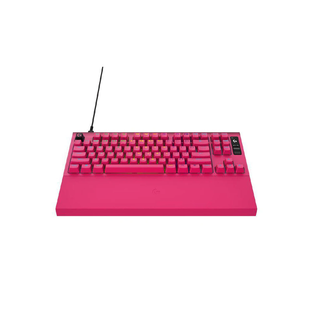 A large main feature product image of Logitech G PRO X2 Rapid 8K Wired TKL Analog Gaming Keyboard w/ OLED (Pink)