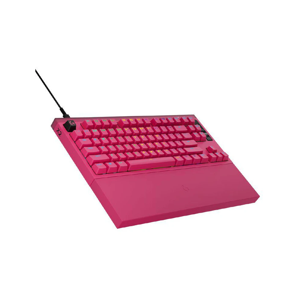 A large main feature product image of Logitech G PRO X2 Rapid 8K Wired TKL Analog Gaming Keyboard w/ OLED (Pink)