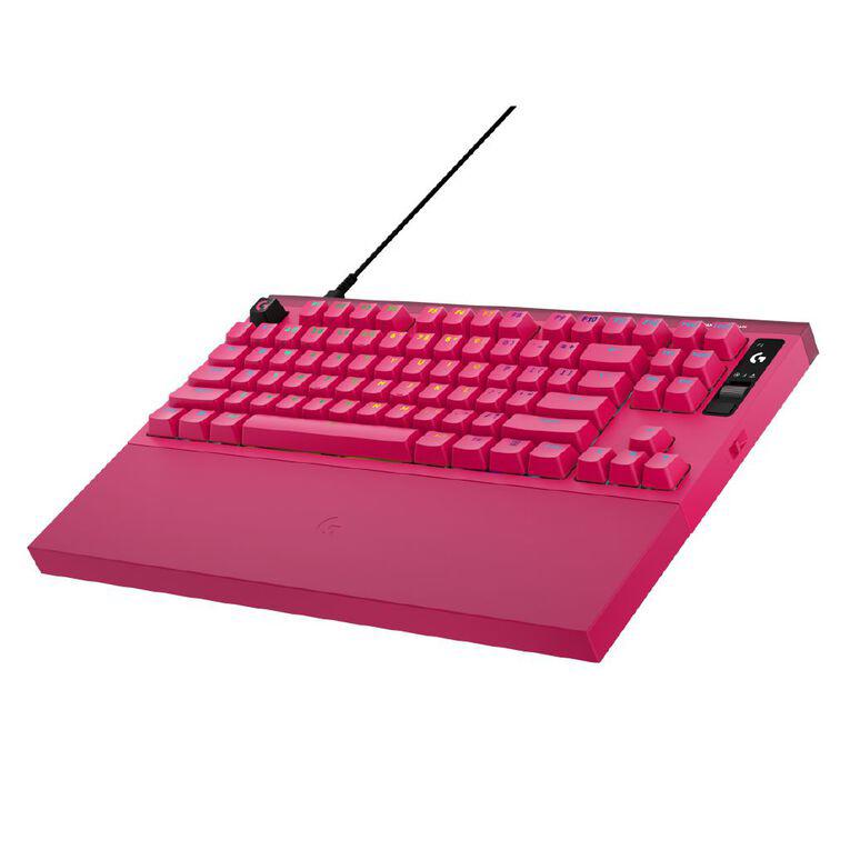 A large main feature product image of Logitech G PRO X2 Rapid 8K Wired TKL Analog Gaming Keyboard w/ OLED (Pink)