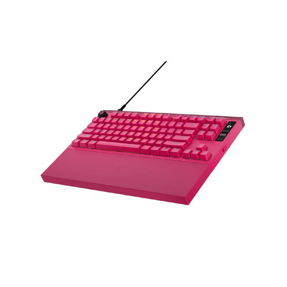 A large main feature product image of Logitech G PRO X2 Rapid 8K Wired TKL Analog Gaming Keyboard w/ OLED (Pink)