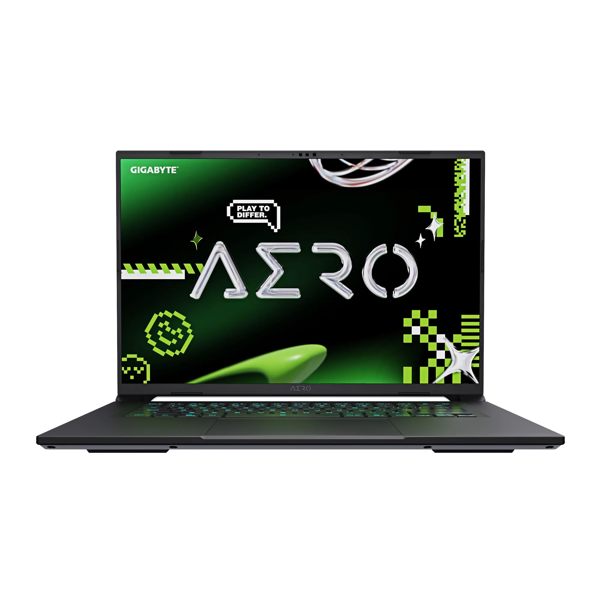 A large main feature product image of Gigabyte AERO X16 (1VH) - 16" 165Hz, Ryzen 7 AI 350, RTX 5060, 16GB/512GB Win 11 Gaming Notebook (Lunar White)