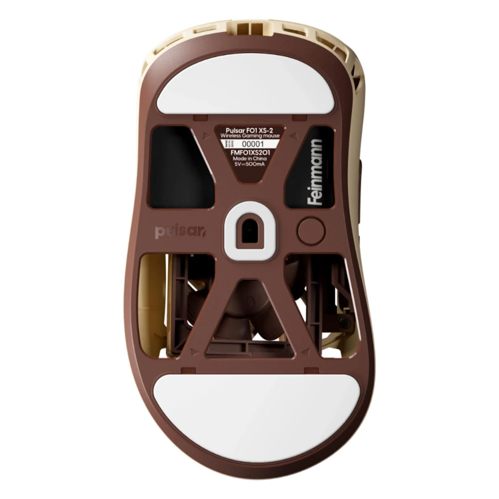 A large main feature product image of EX-DEMO Pulsar x Noctua Feinmann F01 - 73g Lightweight 8K Wireless Fan-Cooled Gaming Mouse (Noctua Edition)