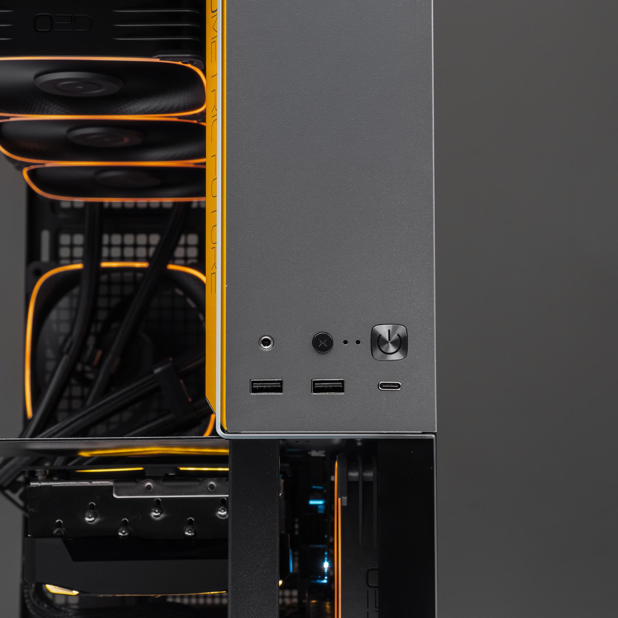 A large main feature product image of PLE Volt RTX 5080 Prebuilt Ready To Go Gaming PC