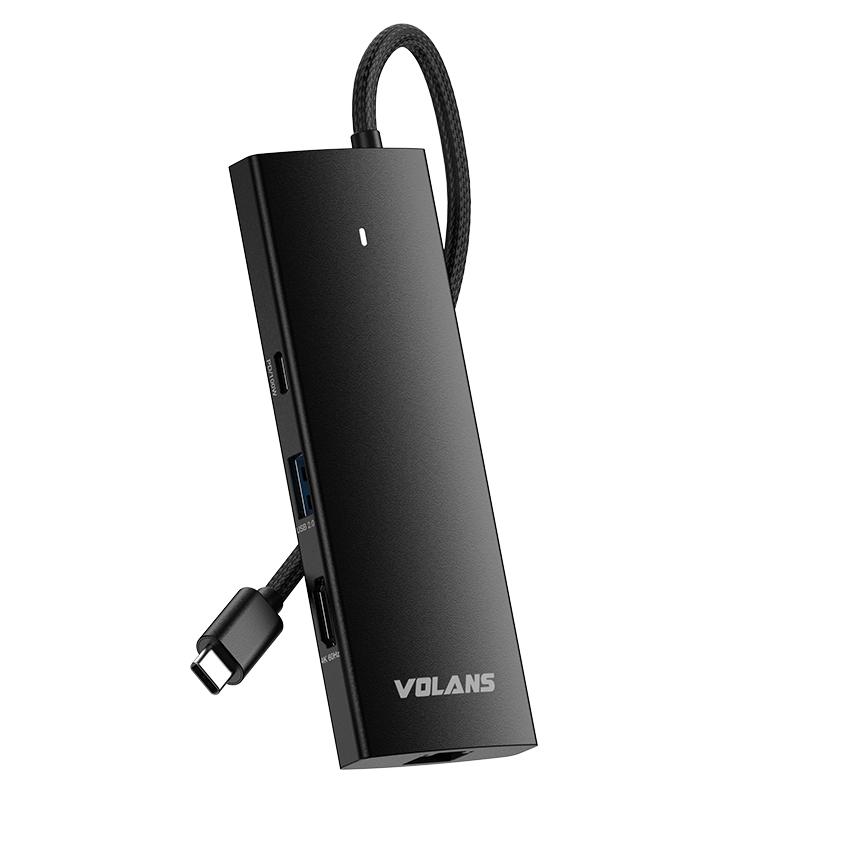 A large main feature product image of VOLANS Aluminium 9-in-1 USB-C Hub with 100w PD