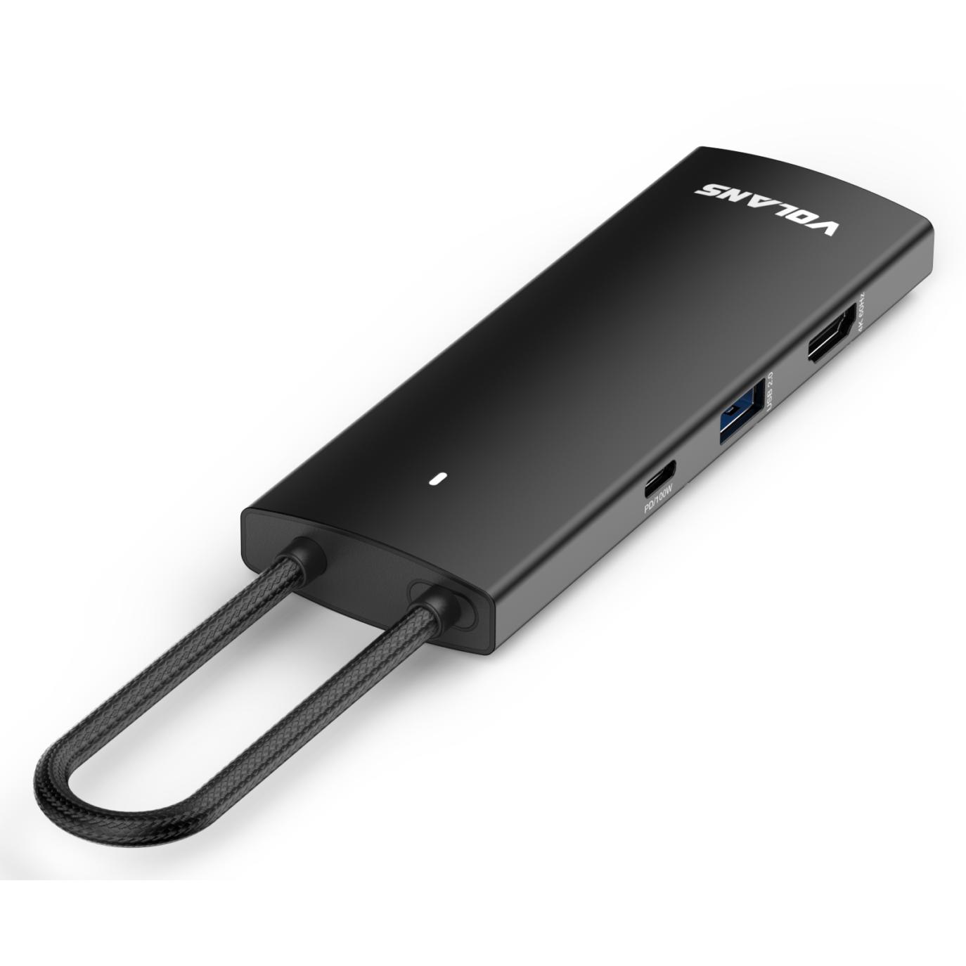 A large main feature product image of VOLANS Aluminium 9-in-1 USB-C Hub with 100w PD