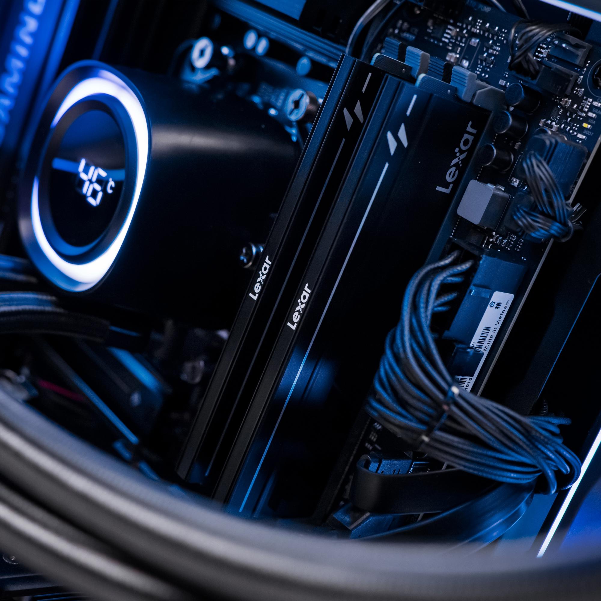 A large main feature product image of PLE Monsoon RX 9070 XT Prebuilt Ready To Go Gaming PC