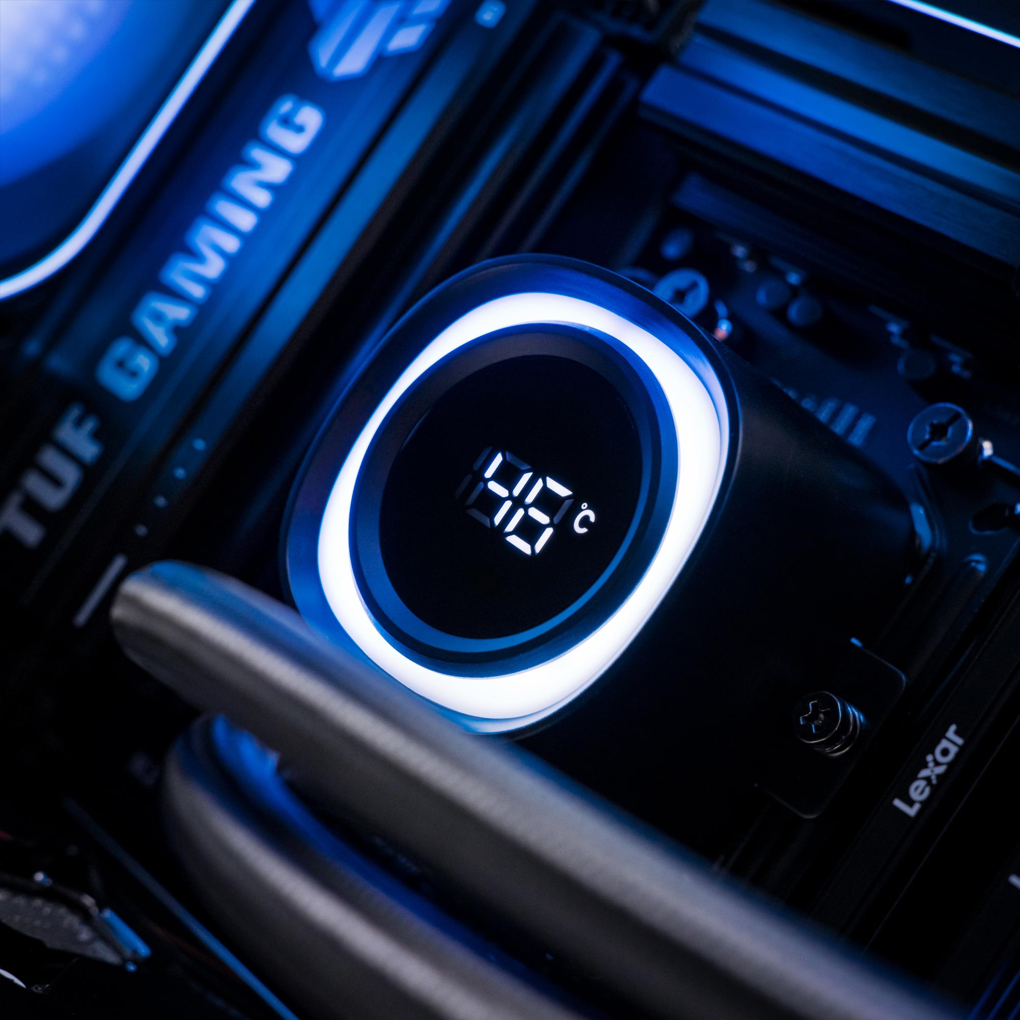 A large main feature product image of PLE Monsoon RX 9070 XT Prebuilt Ready To Go Gaming PC