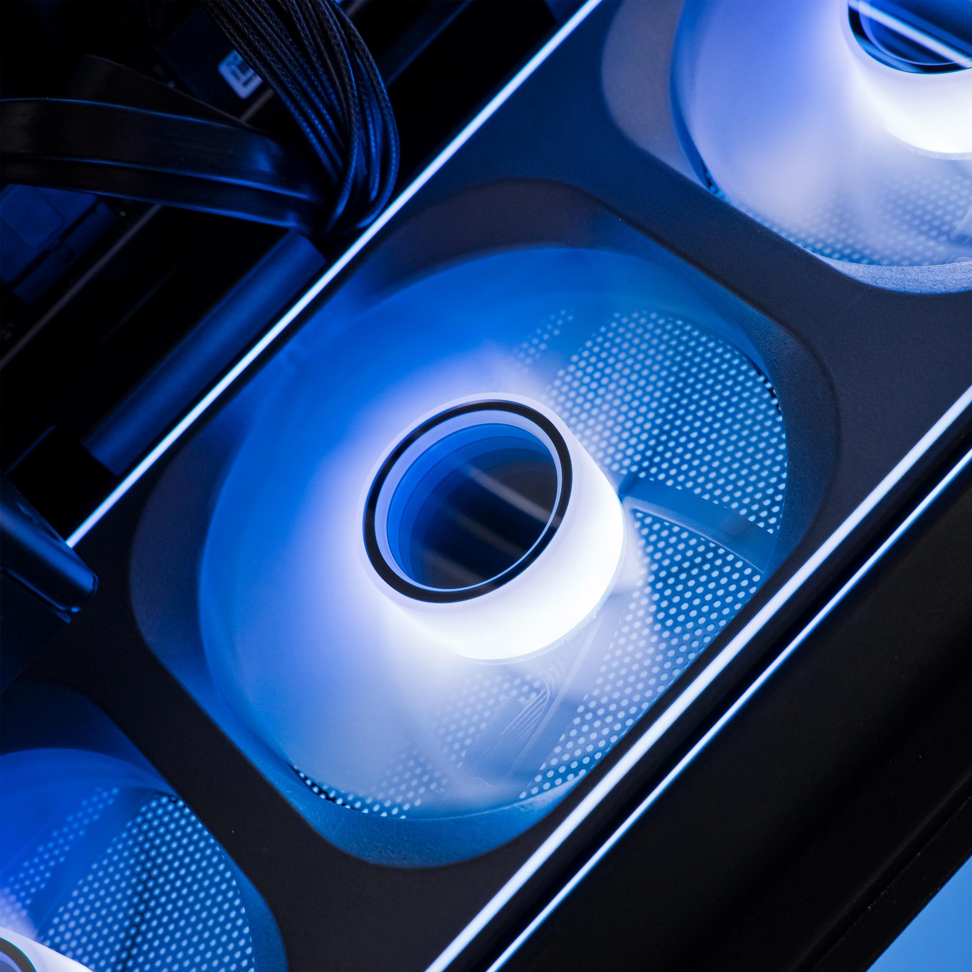 A large main feature product image of PLE Monsoon RX 9070 XT Prebuilt Ready To Go Gaming PC