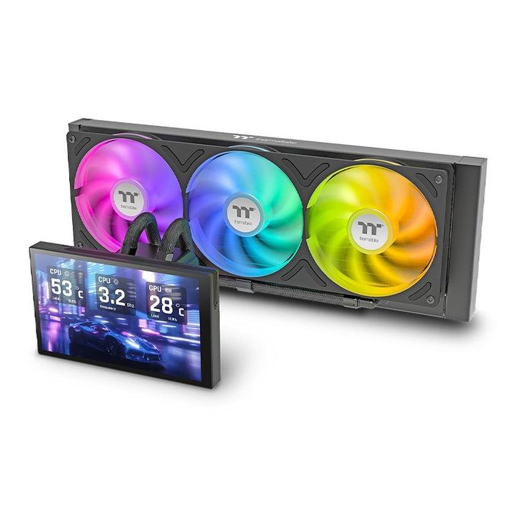 A large main feature product image of Thermaltake ST360 Ultra ARGB 360mm AIO CPU Cooler with 7" LCD