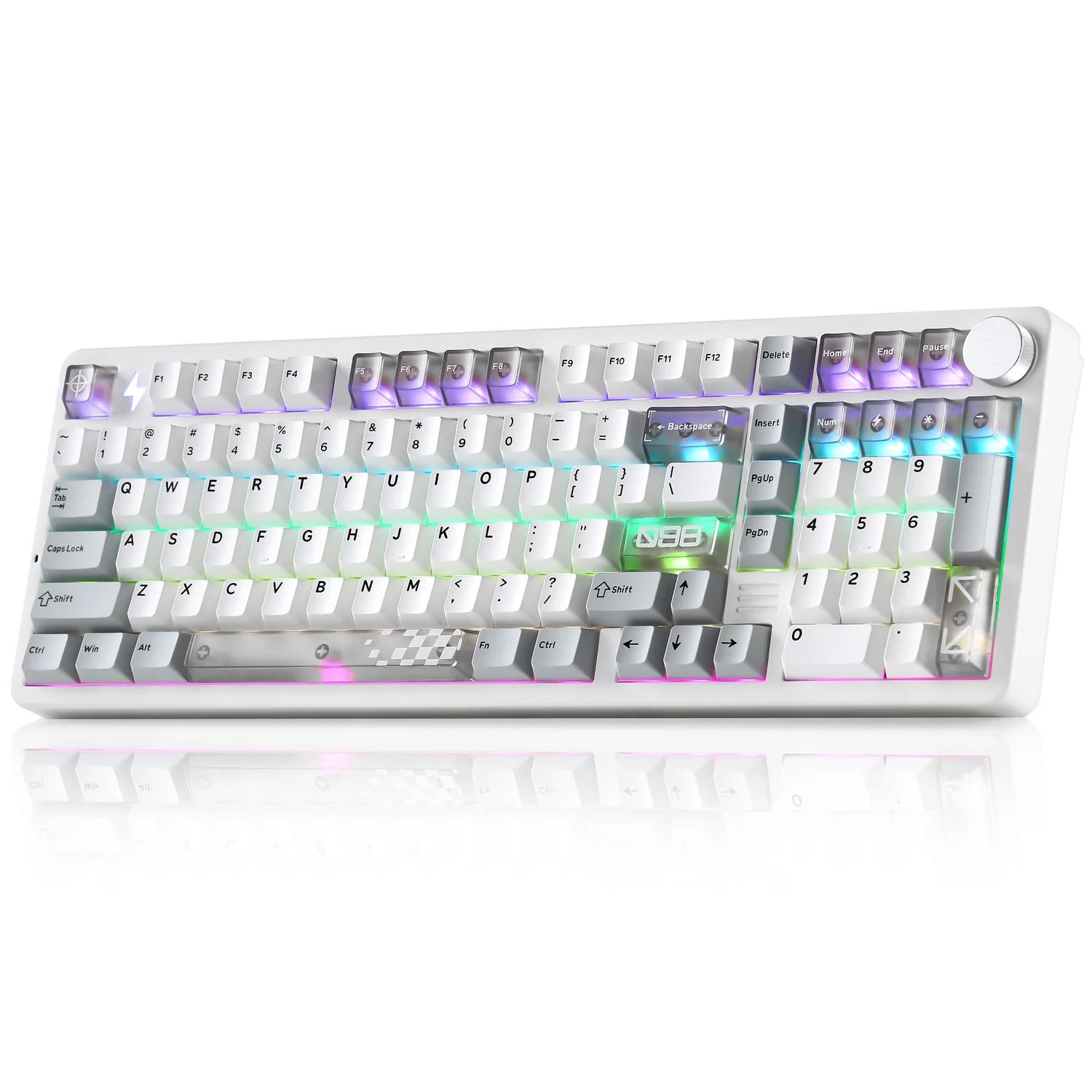 A large main feature product image of YUNZII AL98 PRO Dual-8K Wireless Aluminum Mechanical Keyboard - White (Cocoa Cream V2 Switch)