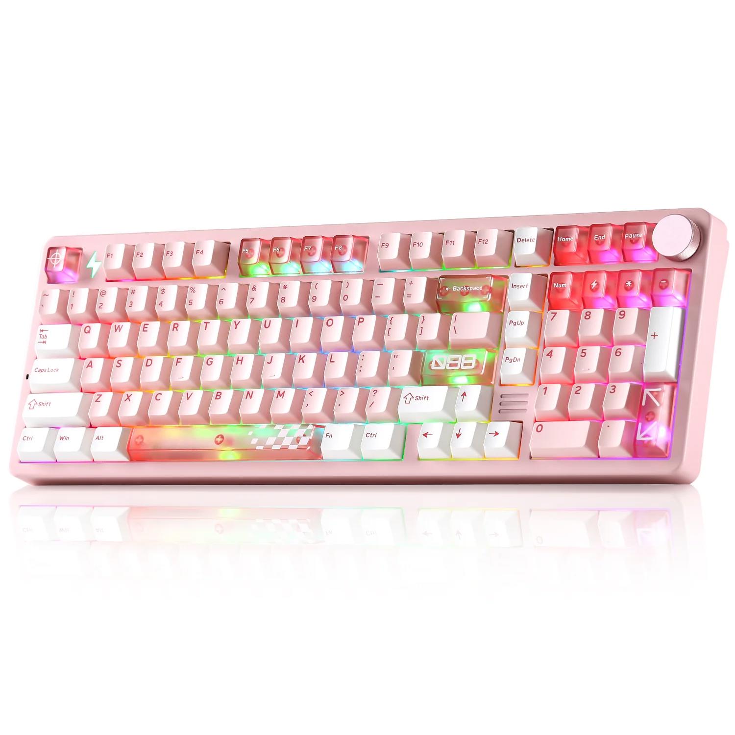 A large main feature product image of YUNZII AL98 PRO Dual-8K Wireless Aluminum Mechanical Keyboard - Pink (Cocoa Cream V2 Switch)
