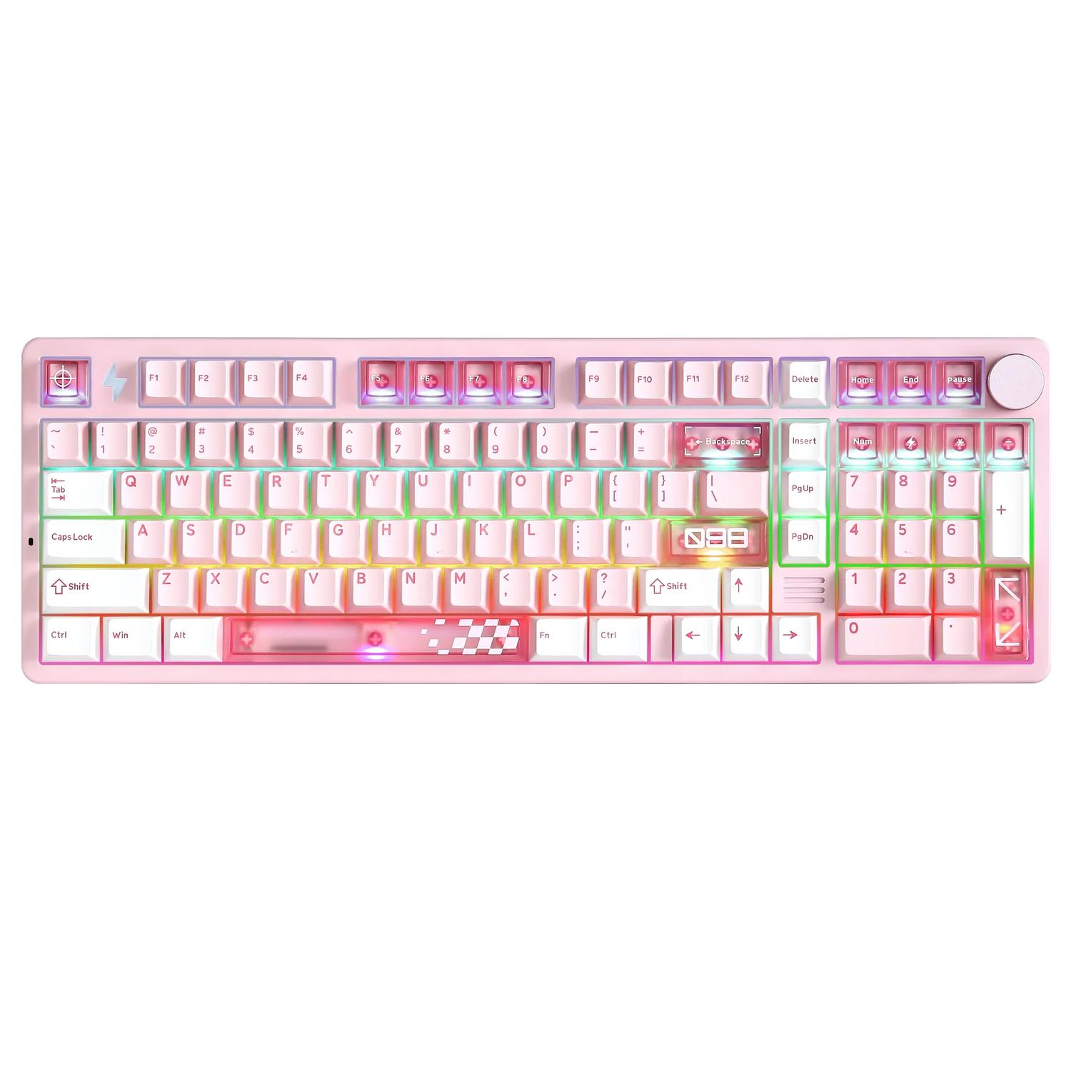 A large main feature product image of YUNZII AL98 PRO Dual-8K Wireless Aluminum Mechanical Keyboard - Pink (Cocoa Cream V2 Switch)